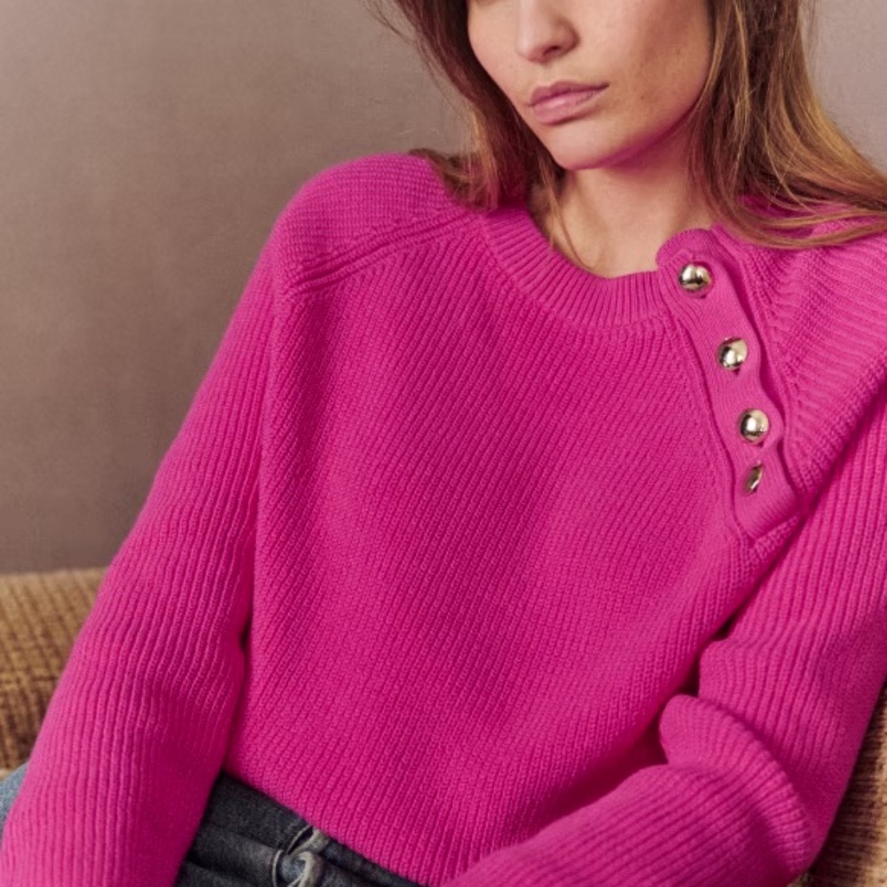 sezane • gary sweater pink creation magnolia button neck 100% organic cotton • s